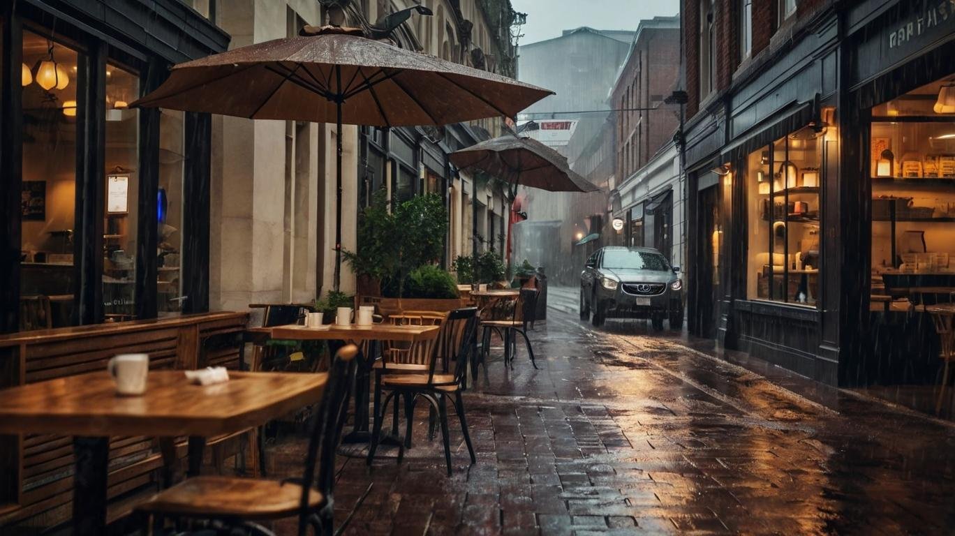 coffee shop in rain