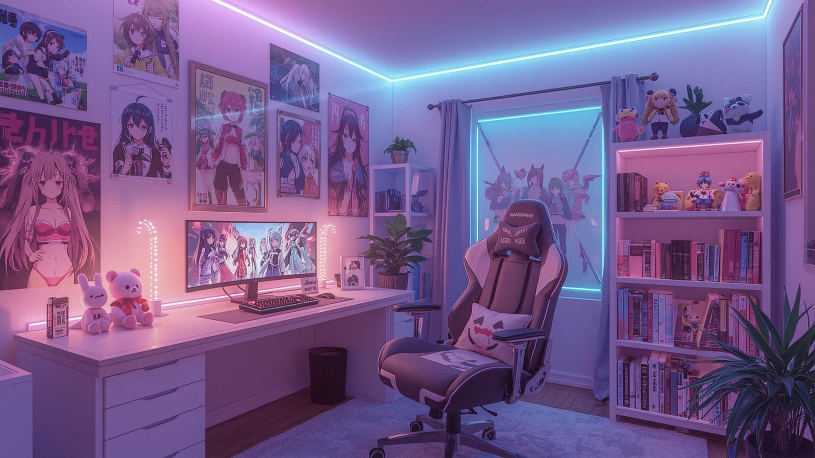 Download Free Cozy Otaku Gaming Room Wallpaper loading=