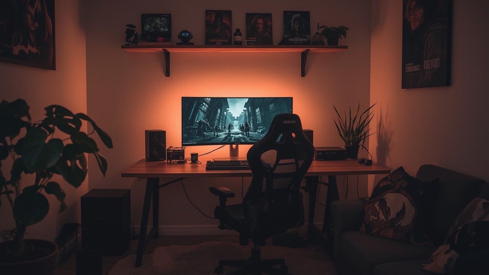 Download Free Minimalist Cozy Gaming Room Wallpaper loading=