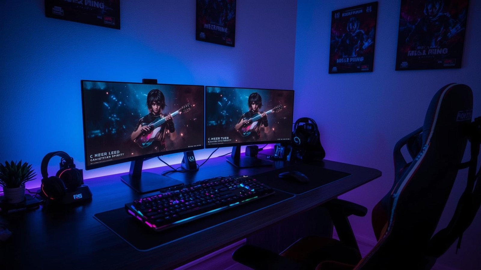 Download Free Blue Neon Gaming Room Wallpaper loading=