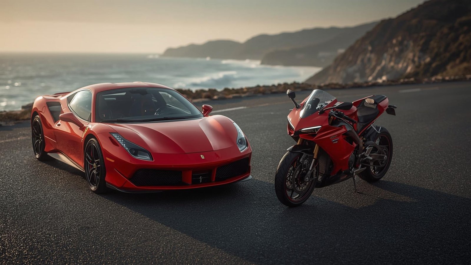 Download Free Sleek Red Car and Bike Duo Wallpaper loading=