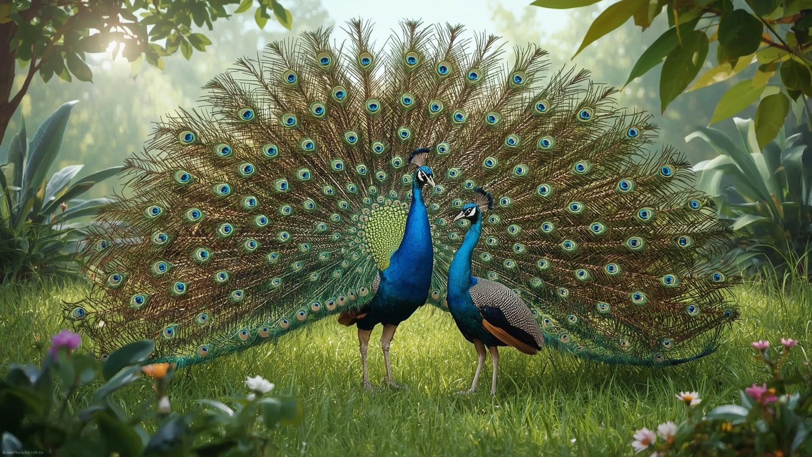 Download Free Peacock Duo in Garden Wallpaper loading=