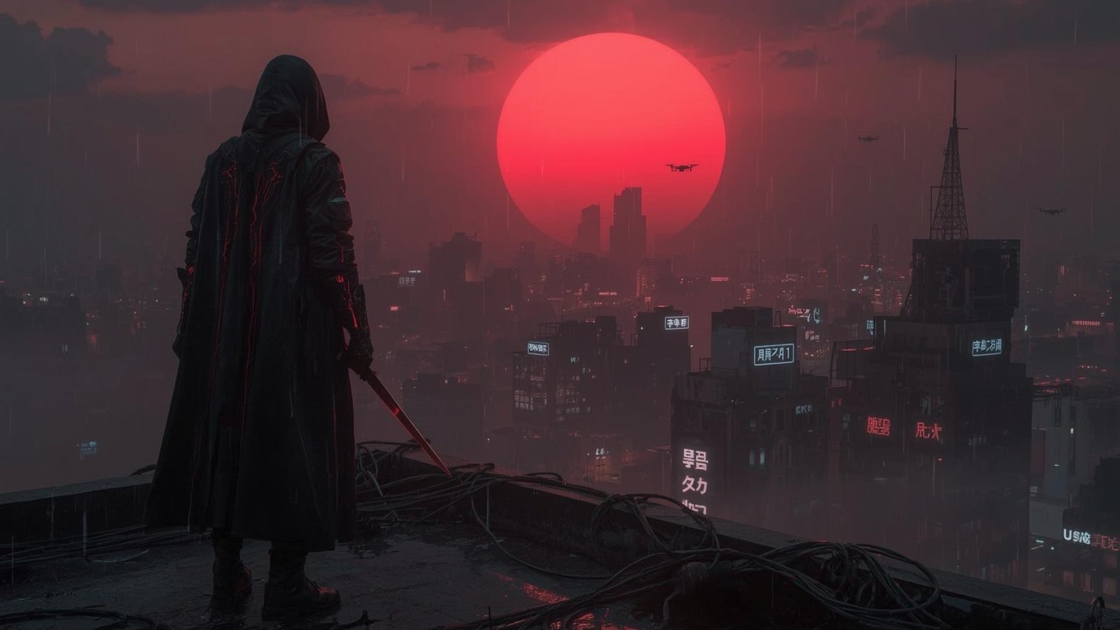 Download Free Futuristic Red Circle Samurai Wallpaper loading=