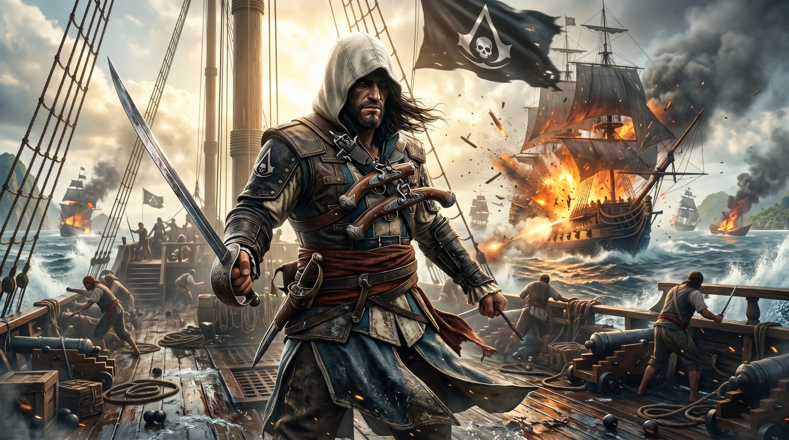 Black Flag Naval Combat Hd 4k wallpaper