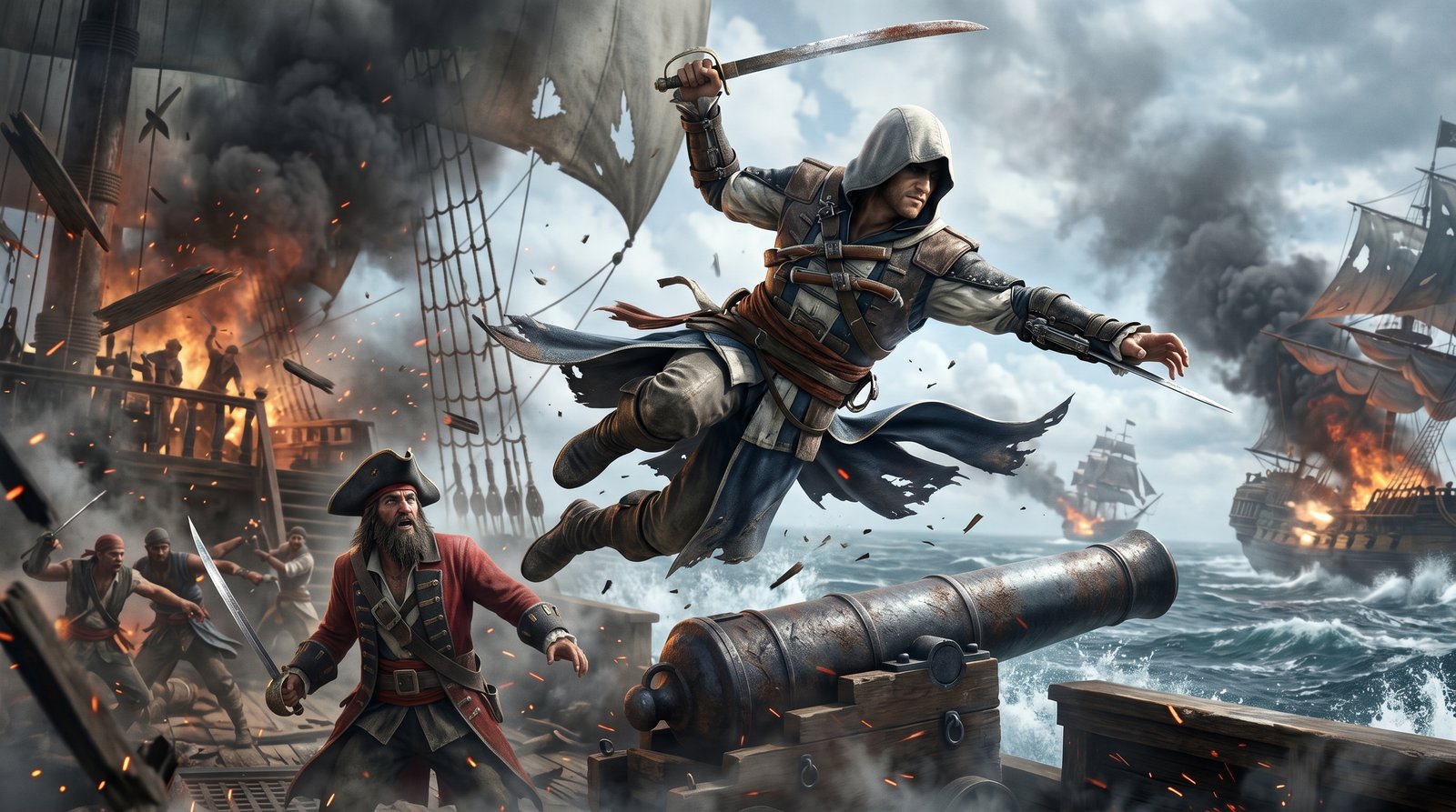 Black Flag Naval Battle 4k 4k wallpaper
