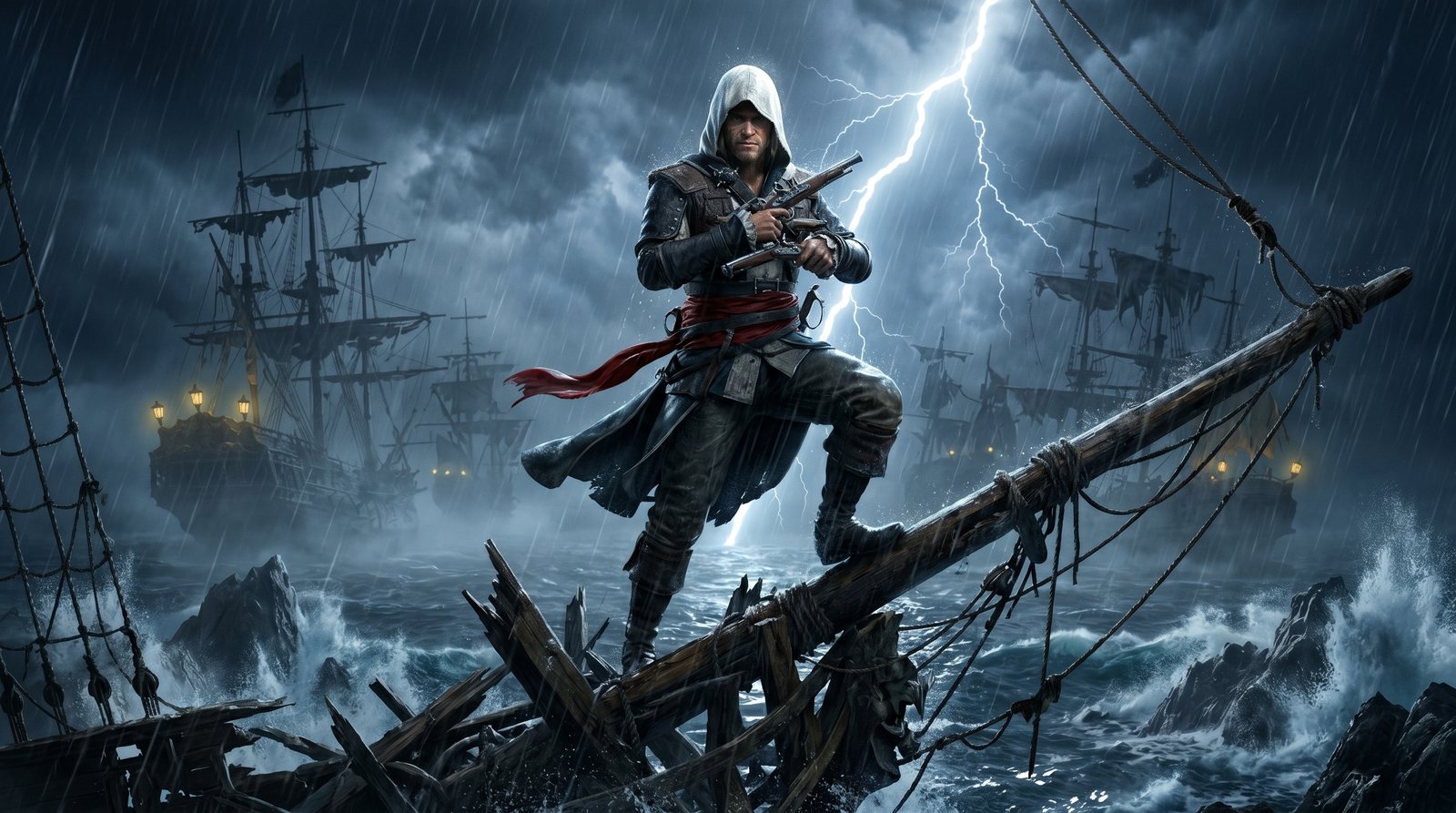 Ac Black Flag Sea Storm 4k wallpaper