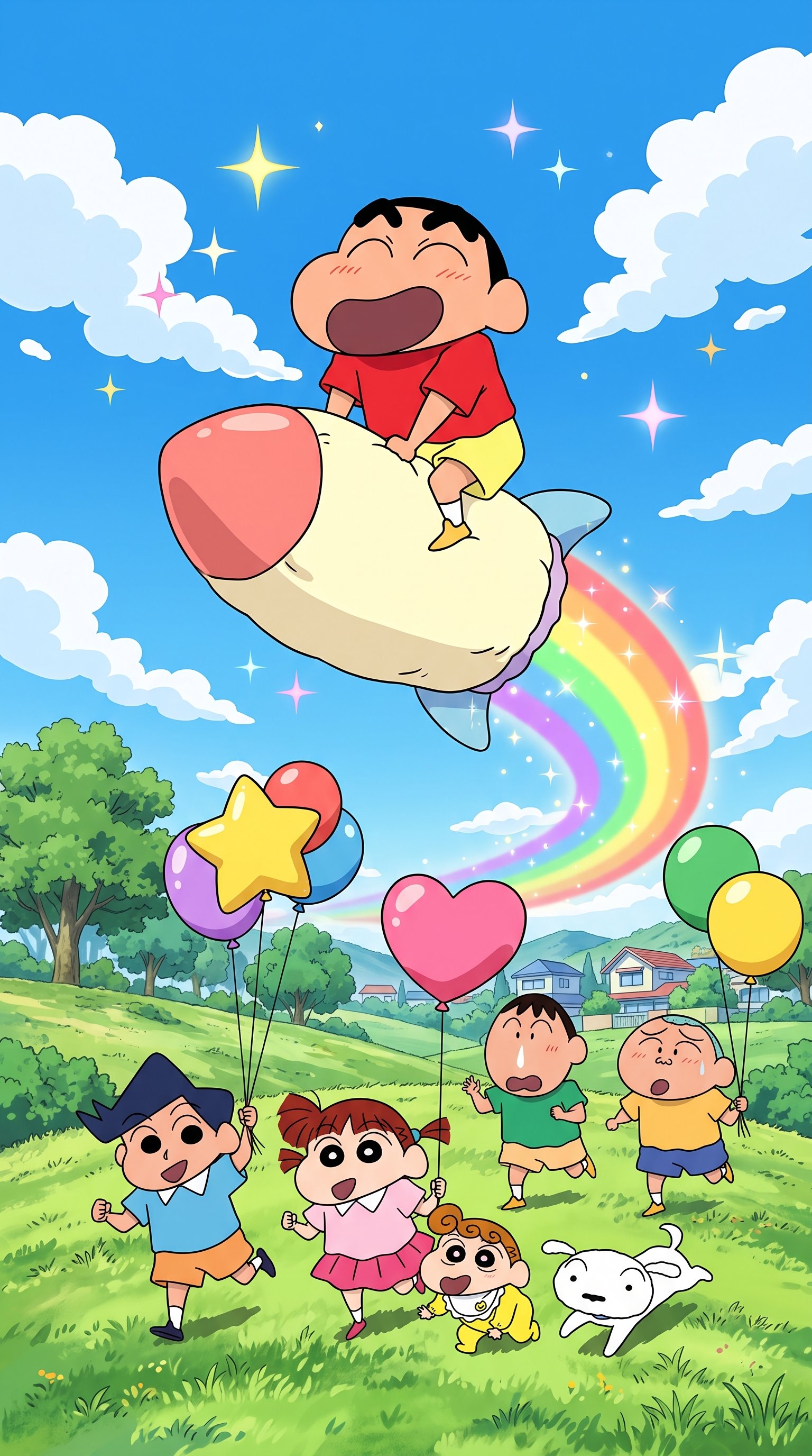 Download this Shinchan Rainbow Wallpaper Phone in high quality design with 2160x3840 resolution. Perfect for your laptop, mob