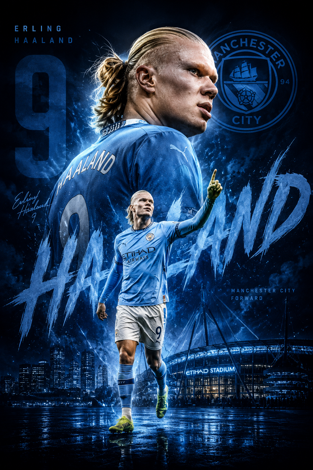Upgrade your wallpaper collection with this premium Erling Haaland football background. Perfect for Manchester City supporter