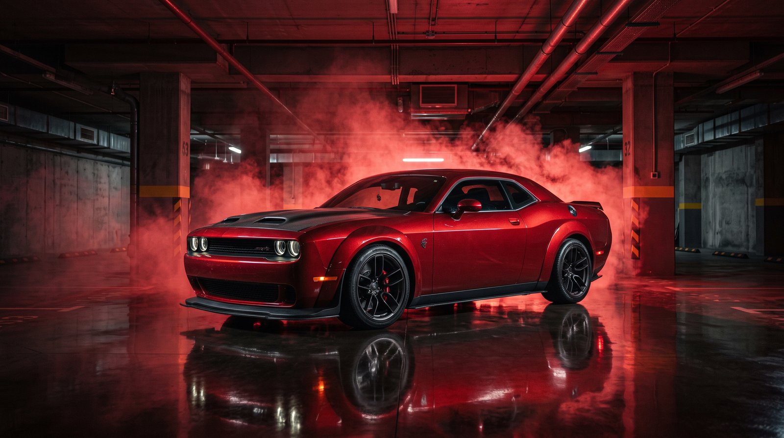 Download this Crimson Challenger In Garage 2k 202607181759 in high quality design with 3840x2160 resolution. Perfect for your